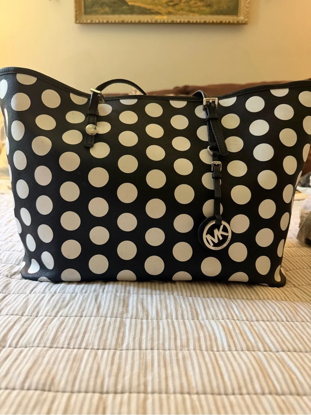Michael Kors Black and White Polka Dot Tote - Picture 2 of 8